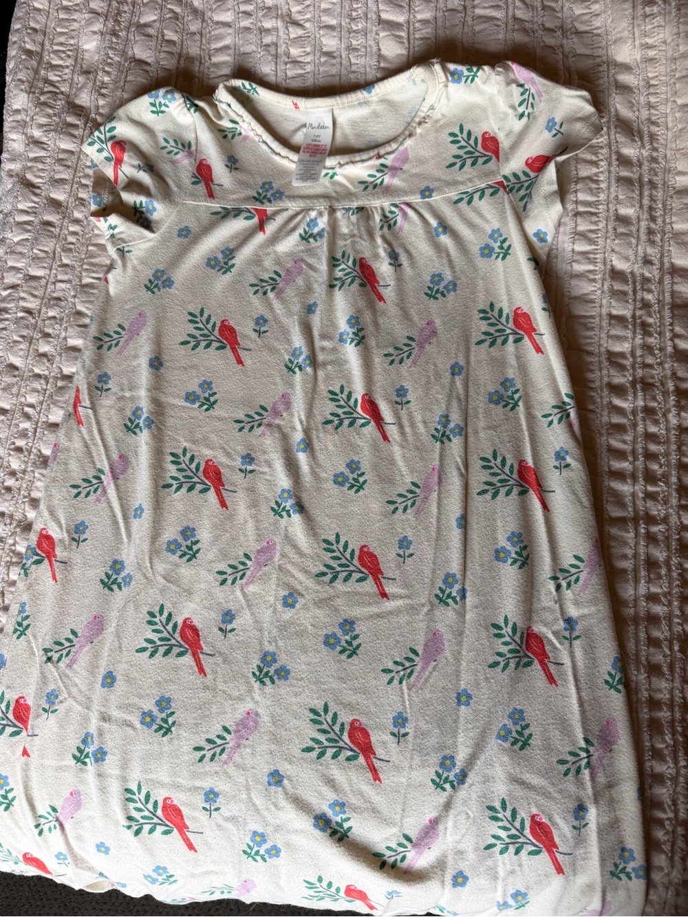 Mini Boden Cream Nightgown with Red & Pink Bird Print
